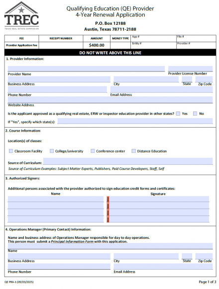 Qualifying Education Provider 4-year Renewal Application